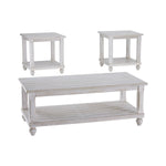 Benzara Plank Style Wooden Table Set with Slatted Lower Shelf and Bun Feet, Set of 3, White