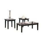 Benzara Faux Marble Top Table Set with Tapered Wooden Legs, Set of 3, Black and Gray
