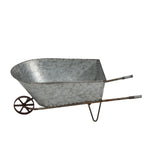 Benzara Spacious Metal Wheelbarrow with Two Elongated Handles, Galvanized Gray