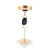 Benzara Metal Candle Holder with Agate Stone Accent On Square Stand and Wide Circular Top, Copper