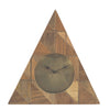 Benzara Wooden Triangle Table Clock with Engraved Geometric Details, Brown and Gold