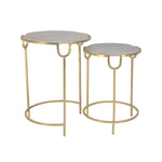 Benzara Accent Tables with Nesting Function with Marble Top, Set of Two, Gold and White