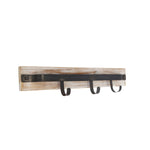 Benzara Traditional Metal and Wooden Wall Hanger with Three Hooks, Brown and Black