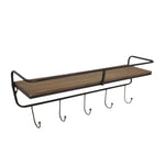 Benzara Traditional Style Metal and Wooden Rack with Five Hooks Hanger, Large, Brown and Black