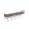 Benzara Traditional Style Metal and Wooden Rack with Five Hooks Hanger, Small, Brown and Black