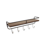 Benzara Traditional Style Metal and Wooden Rack with Five Hooks Hanger, Small, Brown and Black