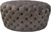 Benzara Velvet Upholstered Button Tufted Round Accent Ottoman, Dusk Gray
