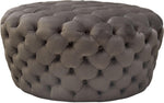 Benzara Velvet Upholstered Button Tufted Round Accent Ottoman, Dusk Gray