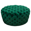 Benzara Velvet Upholstered Button Tufted Round Accent Ottoman, Green