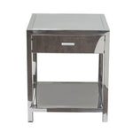 Benzara Square Stainless Steel Accent Table with One Drawer  and Open Bottom Shelf, Silver