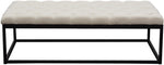Benzara Linen Upholstered Button Tufted Bench with Open Metal Base, Large, Beige and Black