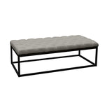 Benzara Linen Upholstered Button Tufted Bench with Open Metal Base, Large, Gray and Black