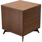 Benzara Wooden Two Drawers End Table with Slanted Metal Feet, Walnut Brown and Black