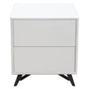 Benzara Wooden Two Drawers End Table with Slanted Metal Feet, White and Black
