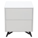 Benzara Wooden Two Drawers End Table with Slanted Metal Feet, White and Black