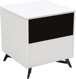 Benzara Two Tone Wooden Spacious End Table with Slanted Metal Feet, White and Black