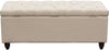 Benzara Linen Upholstered Tufted Trunk with Lift Top Storage and Bun Style Wood Feet, Beige and Brown