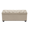 Benzara Velvet Upholstered Button Tufted Trunk with Lift Top Storage and Nail head Accent Trim, Beige