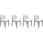 Benzara Diamond Tufted Leatherette Dining Chair with  Metal Legs, White, Set  of 4