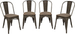 Benzara Bamboo Seat Dining Chair with Metal Frame, Brown, Set  of 4