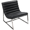 Benzara Leather Upholstered Lounge Chair with Channel Tufting Details  and Steel Frame, Black  and Silver