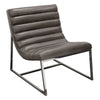 Benzara Leather Upholstered Lounge Chair with Channel Tufting Details  and Steel Frame, Brown  and Silver