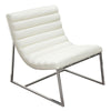 Benzara Leather Upholstered Lounge Chair with Channel Tufting Details  and Steel Frame, White  and Silver