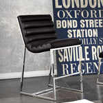 Benzara Leatherette Counter Height Chair with Channel Tufting Details  and Metal Frame, Black  and Silver