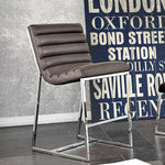 Benzara Leatherette Counter Height Chair with Channel Tufting Details  and Metal Frame, Gray  and Silver
