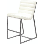 Benzara Leatherette Counter Height Chair with Channel Tufting Details  and Metal Frame, White  and Silver