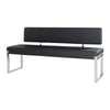 Benzara Leatherette Upholstered Bench with Stainless Steel Frame and Back Support, Black  and Silver
