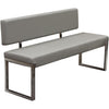 Benzara Leatherette Upholstered Bench with Stainless Steel Frame and Back Support, Gray and Silver