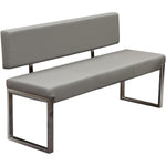 Benzara Leatherette Upholstered Bench with Stainless Steel Frame and Back Support, Gray and Silver