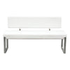 Benzara Leatherette Upholstered Bench with Stainless Steel Frame and Back Support, White and Silver