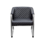 Benzara Leatherette Accent Chair with Quilted Seat and Tabular Stainless Steel Frame, Black and Silver