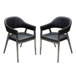 Benzara Leatherette Accent Chair with Stainless Steel Tapered Feet, Black and Silver, Pack of Two