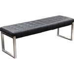 Benzara Leatherette Upholstered Tufted Backless Bench with Stainless Steel Base, Black and Silver