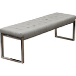 Benzara Leatherette Upholstered Tufted Backless Bench with Stainless Steel Base, Gray and Silver