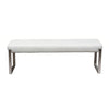 Benzara Leatherette Upholstered Bench with Button Tufted Seat and Stainless Steel Base, White and Silver