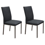 Benzara Fabric Upholstered Metal Dining Side Chairs with Back Handle, Gray and Silver, Pack of Two