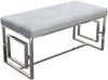 Benzara Velvet Upholstered Accent Bench with Square Patterned Stainless Steel Base, Gray and Silver