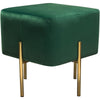 Benzara Velvet Upholstered Modern Square Accent Ottoman with Stainless Steel Frame, Emerald Green and Gold