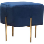 Benzara Velvet Upholstered Modern Square Accent Ottoman with Stainless Steel Frame, Blue and Gold