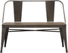 Benzara Industrial Style Metal Dining Side Bench with Bamboo Wood Seat, Brown