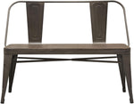 Benzara Industrial Style Metal Dining Side Bench with Bamboo Wood Seat, Brown