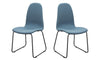 Benzara Fabric Upholstered Dining Side Chairs with Metal Sled Legs, Set of  2, Blue and Black