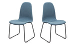 Benzara Fabric Upholstered Dining Side Chairs with Metal Sled Legs, Set of  2, Blue and Black
