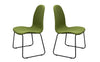 Benzara Fabric Upholstered Dining Side Chairs with Metal Sled Legs, Set of  2, Green and Black