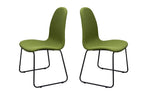 Benzara Fabric Upholstered Dining Side Chairs with Metal Sled Legs, Set of  2, Green and Black