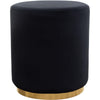 Benzara Velvet Upholstered Round Accent Ottoman with Metal Base, Black and Gold